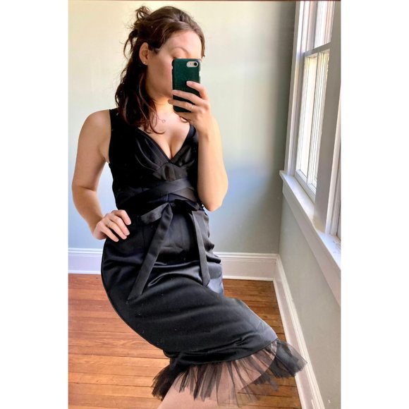 Laundry by Shelli Segal Black Tulle Y2K Satin Vintage LBD Cocktail Dress 8 - Picture 1 of 10